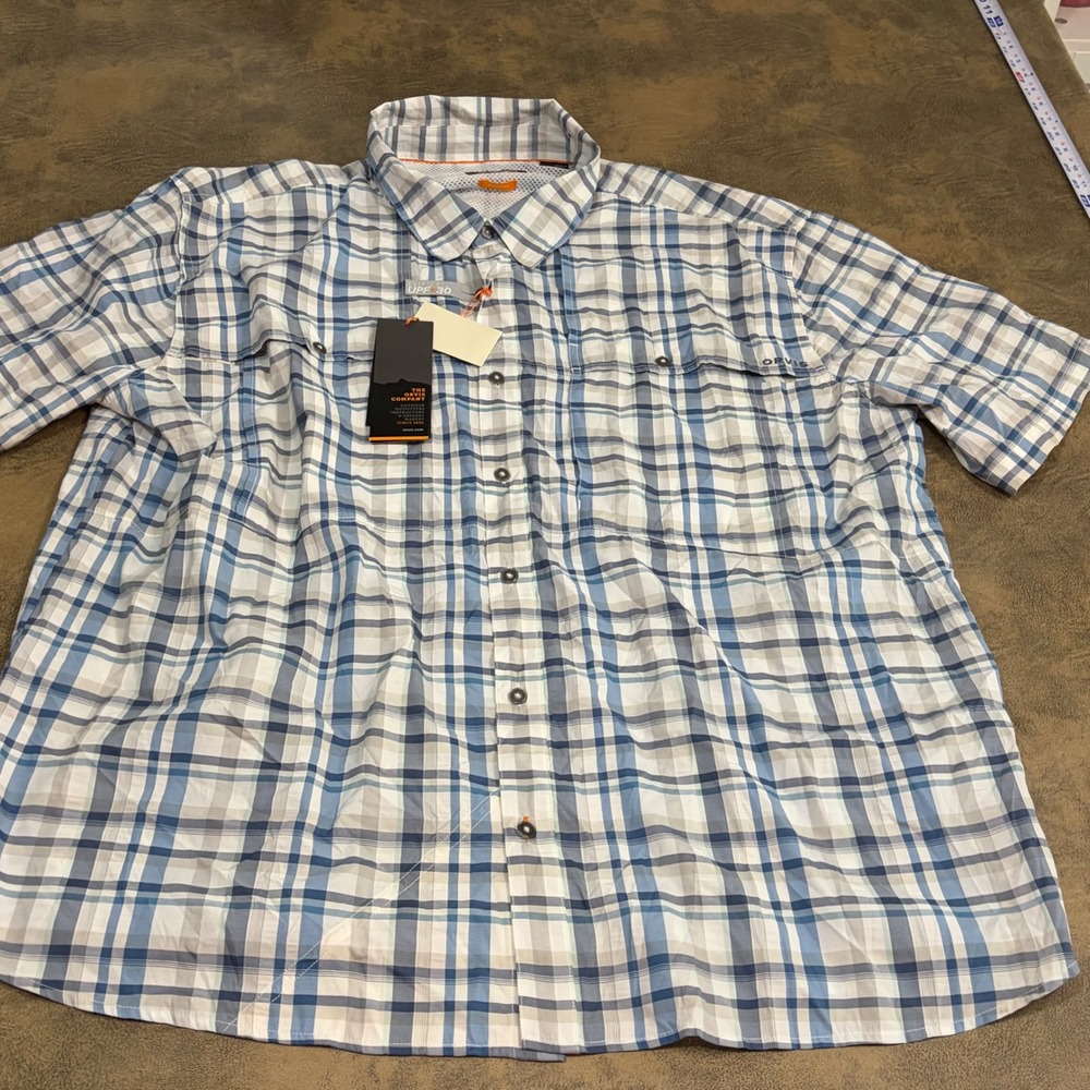 Orvis Outdoor Performance Shirt Mens XXL Blue Plaid UPF 30 Active Fit 299364